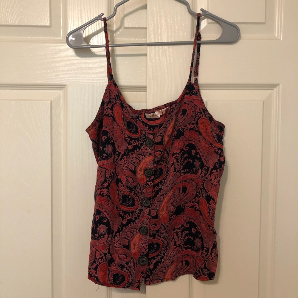 Navy Blue and Pink Paisley Tank Top